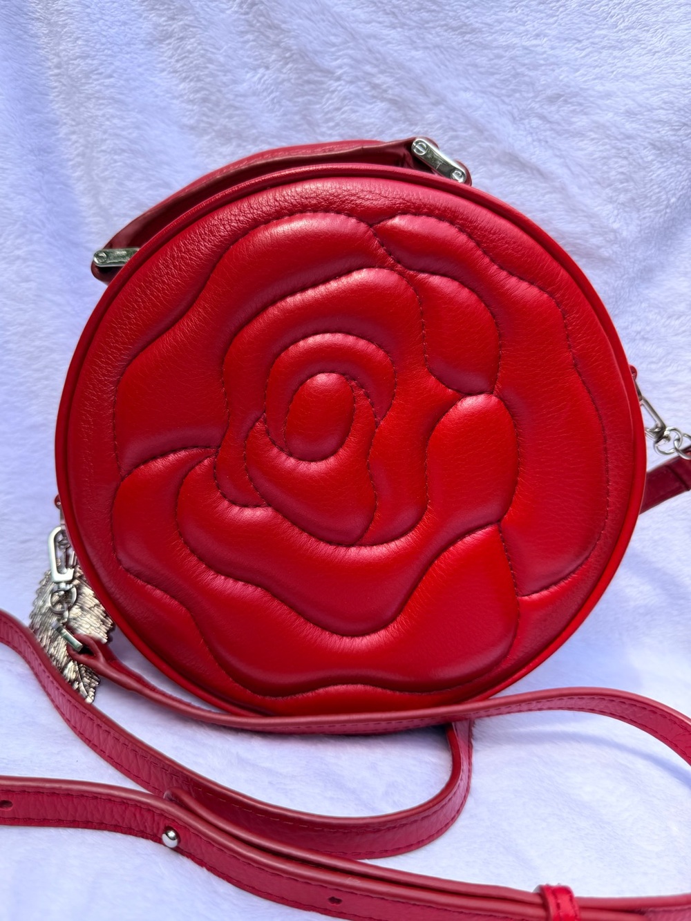 Aristotle Red Quilted Rose Round Crossbody Bag